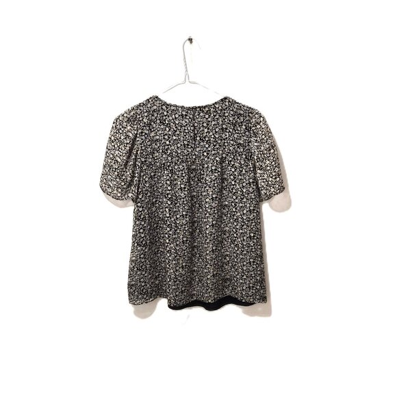 J.Crew Silk Blouse 00 Black Floral w/ Gold Accents Short Sleeve Romantic Academi - Picture 2 of 7
